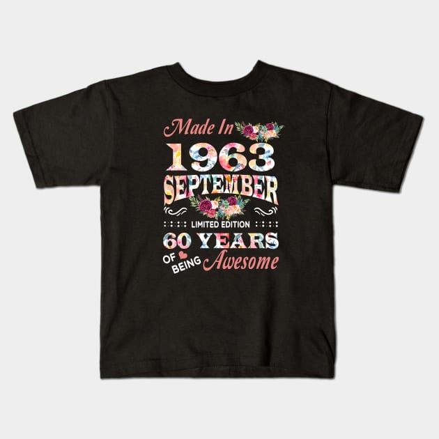 September Flower Made In 1963 60 Years Of Being Awesome Kids T-Shirt by Kontjo